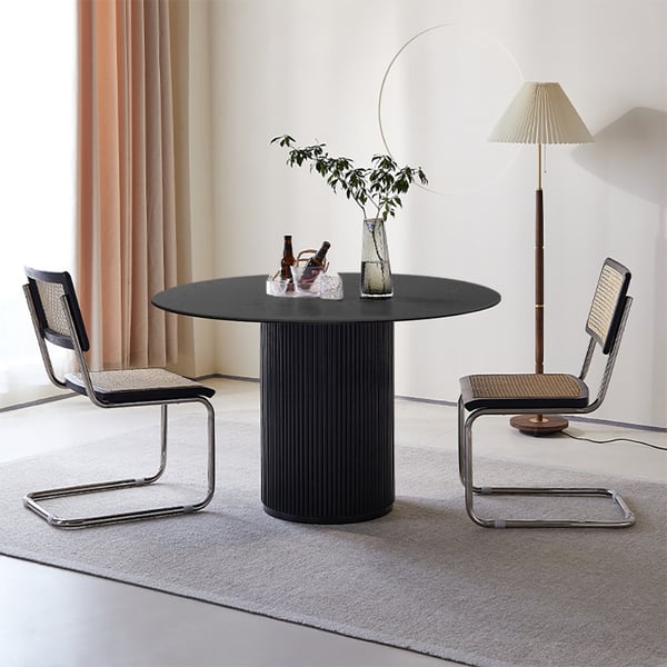 Japandi 32" Round Small Dining Table for 2 Person Black Wood Tabletop