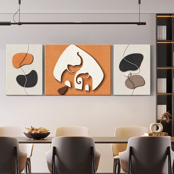 3 Pieces Elephant Wall Decor Set Modern 3D Abstract Geometric Painting Art Living Room