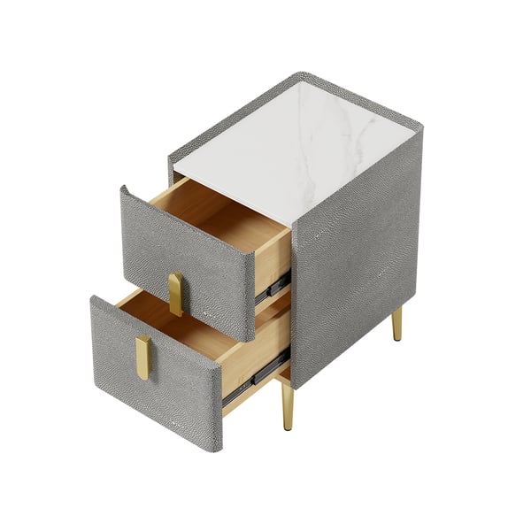 Inarrow Modern Gray Shagreen Nightstand Bedside Table with 2 Drawers in