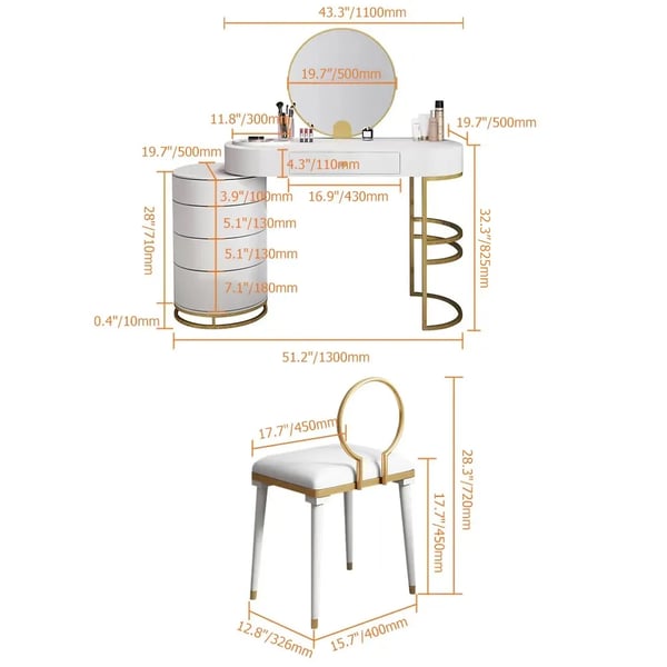 Free Shipping on White Makeup Vanity Dressing Table with Swivel