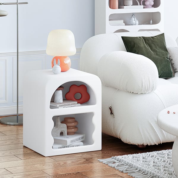 Codiys Art Deco White Nightstand with Open Storage Bedside Table with Shelves