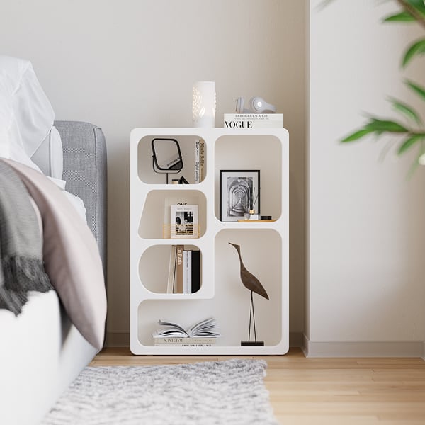 Codiys White Arched Nightstand with Open Display Shelves Art Deco Bedside Table