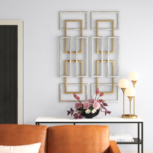 2 Pieces Big Metal Wall Decor Set Modern Gold & Silver Rectangle Art