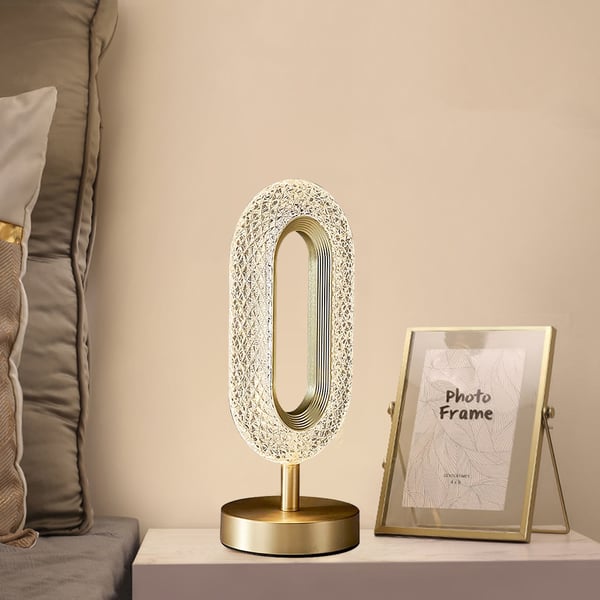 Modern LED Table Lamp Plug in Desk Lamp Ring Shape in Gold