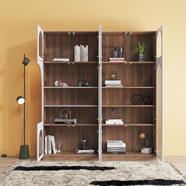 70.9"x 31.5" Arch Bookcase with Doors Set of 2 Display 5Shelf