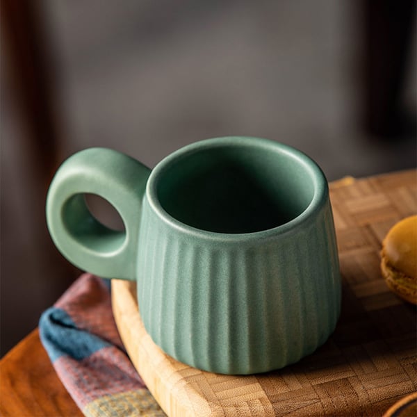 Set of 3 Ceramic Coffee Mugs Distressed Pottery Tea Cups with Handle