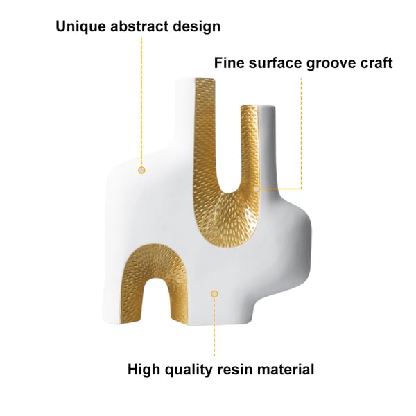 Modern Resin Abstract Sculpture Decorative Figurine Object Desk Decor Art White & Gold