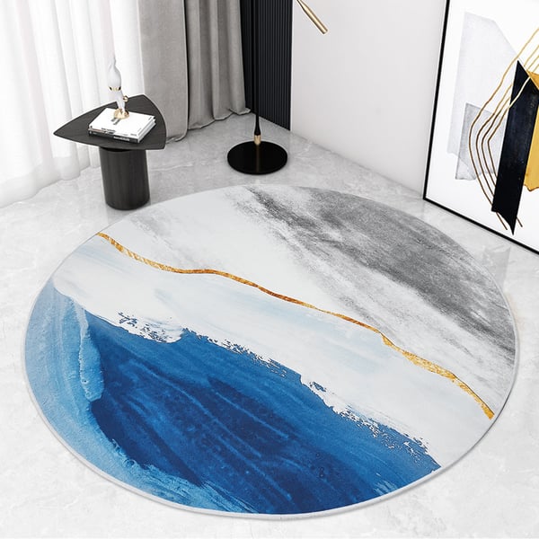 4' x 4' Modern Abstract Blue and Gold Round Area Rug Living Room