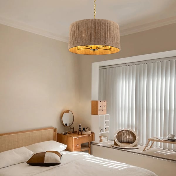 Coastal 5Light Woven Drum Chandelier Rope Pendant Lights with Gold