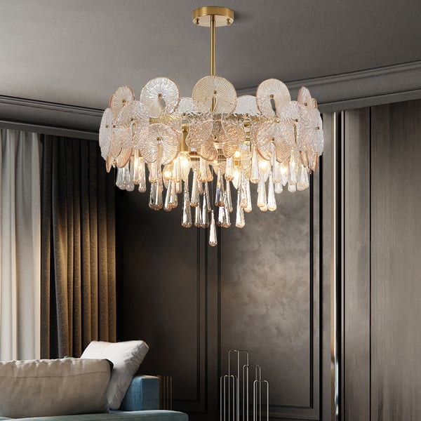 Glam 9Light Crystal 5 Tiered Chandelier Gold Pendant Lights for Living