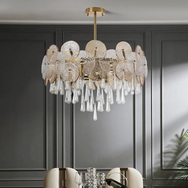 Glam 9Light Crystal 5 Tiered Chandelier Gold Pendant Lights for Living