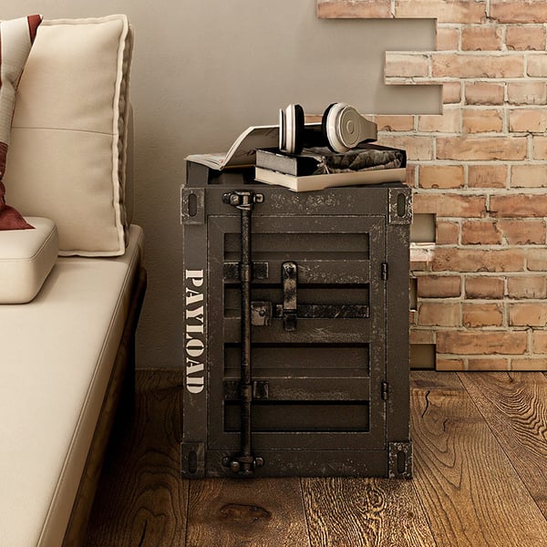 Ctainer Industrial Black Nightstand End Table with Storage & Shelf with Metal Frame Homary