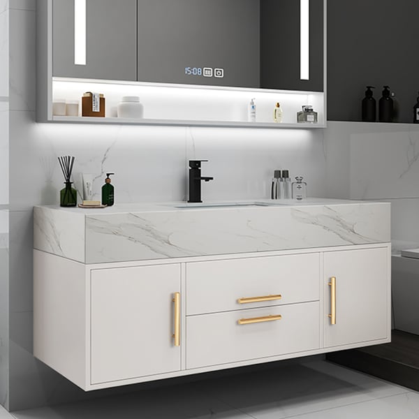 21.6" Modern Floating Bathroom Vanity With Ceramic Basin – Black Left Side Storage Design, Space-Saving Wall-Mounted Vanity Ideal For Small Bathrooms