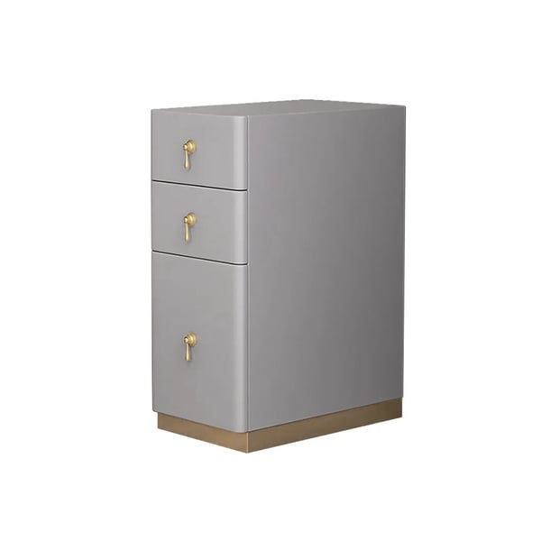 Modern Gray 3-Drawer Nightstand Narrow Bedside Table with Faux Leather Upholstery