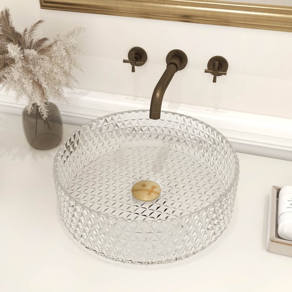 Vessel Transparent Diamond Shaped Crystal Glass Bathroom Wash Sink Homary
