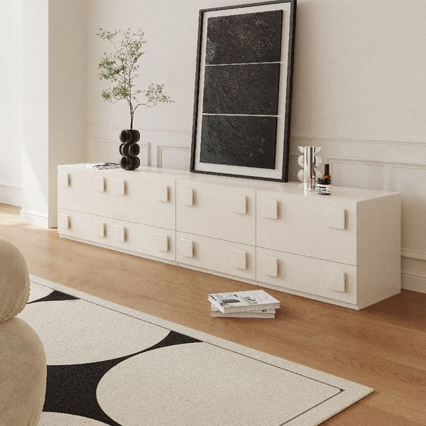 Modern White Wood TV Stand with 4 Drawer Convert to Tall Media