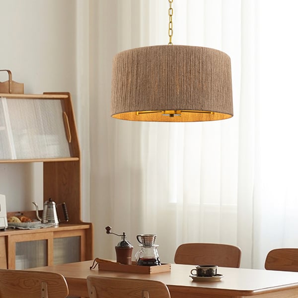 Coastal 5Light Woven Drum Chandelier Rope Pendant Lights with Gold