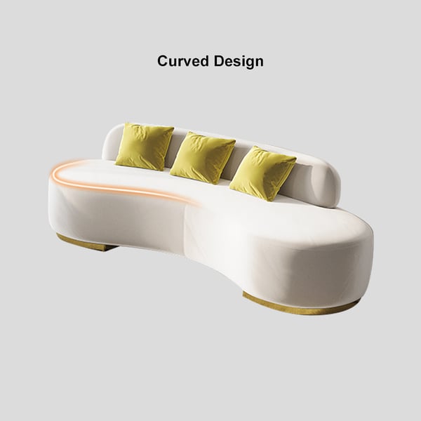 Free Shipping on White Velvet Upholstered Curved Sofa Living Room Set of 3 with Pillows Chairs