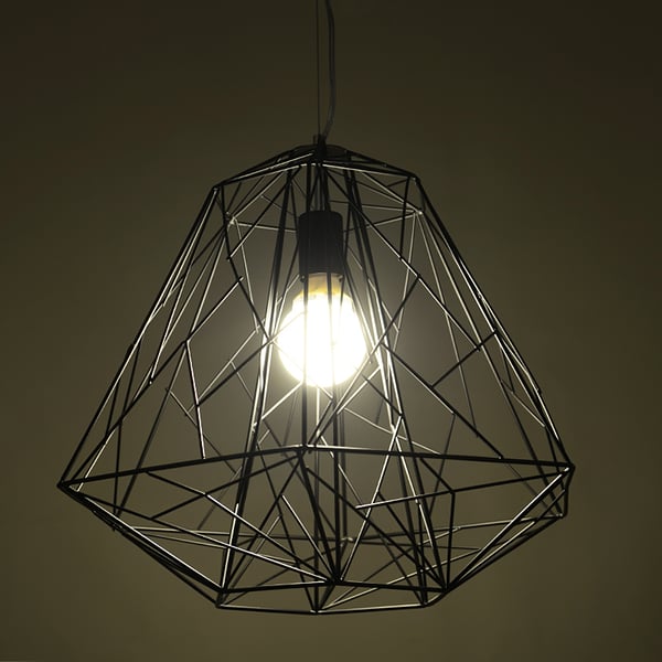 Lustre Suspendu Style Ferme Moderne - Cage En Bois Et Fer, Diamètre 25 Cm, Suspension Réglable 100 Cm, Ampoule E27 Non Incluse - 11