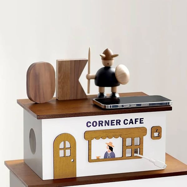 Rustic Wooden Cable Management Box Desktop Organizer Box with Lid