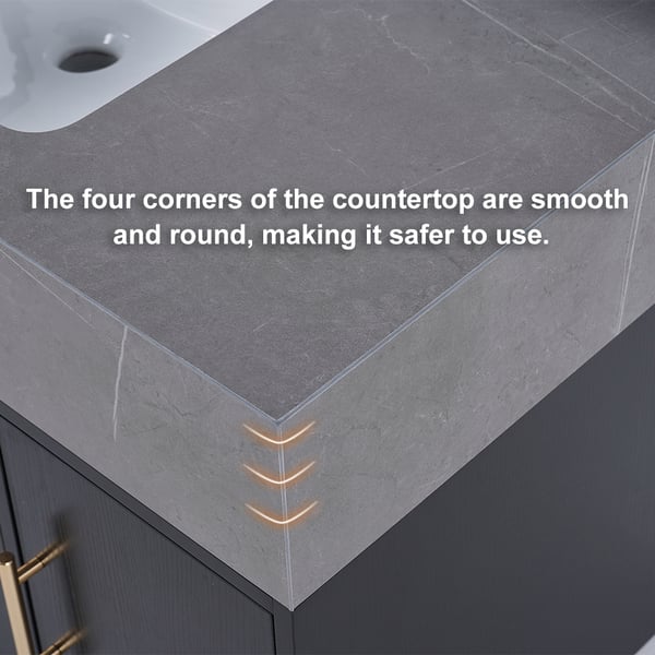 Free Shipping on Modern 39" Floating Black Bathroom Vanity Stone Top