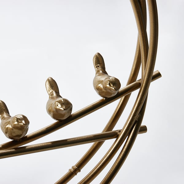 Vintage Round Gold Metal Birds Sculpture Home Statue Decor Art with Distressed Wood Base Homary