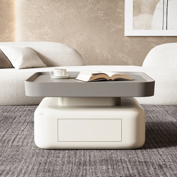 Solid Coffee Table with 2 Drawers Storage Square Living Room