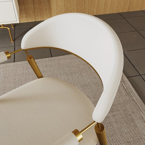 White PU Leather Dining Chair with Arm (Set of 2) Curved Back Stainless