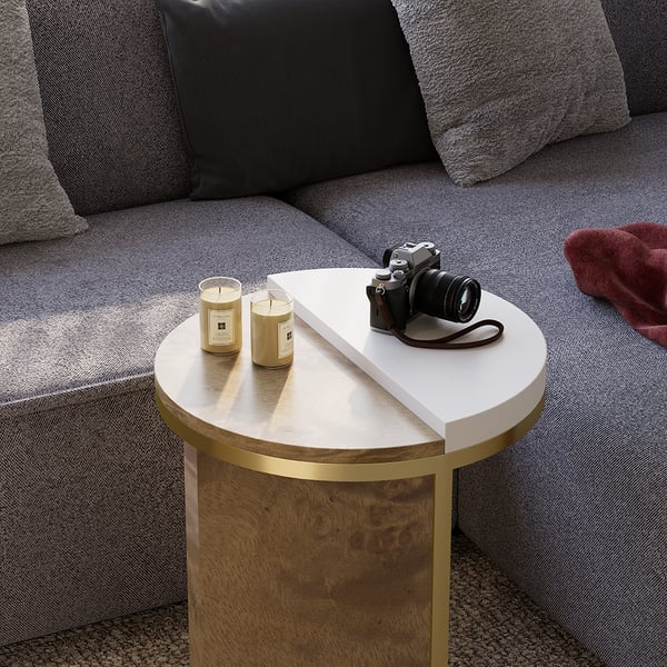 Free Shipping on White Round Side Table with Burl Wood Gold Stainless