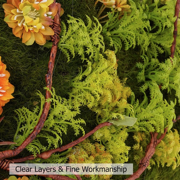 3D Round Preserved Moss Flower Wall Art Hanging Rainbow Floral Decor with Wood Frame
