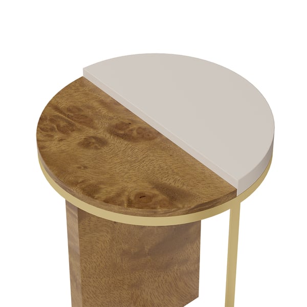 Free Shipping on White Round Side Table with Burl Wood Gold Stainless