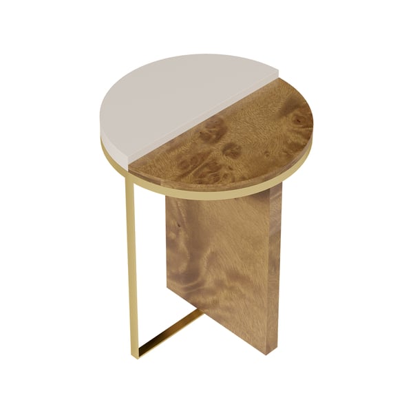Free Shipping on White Round Side Table with Burl Wood Gold Stainless