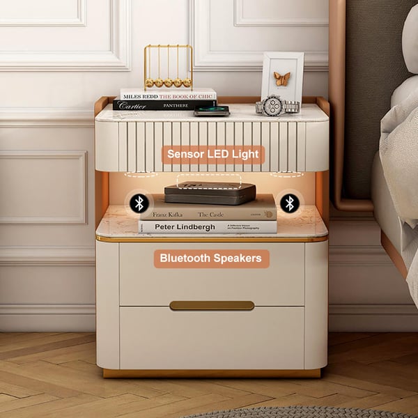 Modern Smart Nightstand with Wireless Charger & Sensor Light