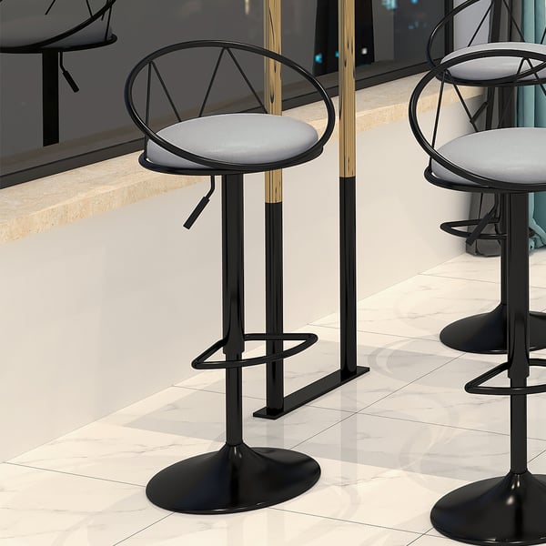 Modern Grey PU Leather Counter Height Bar Stool (Set of 2) Adjustable
