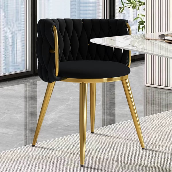 Nordic Black Barrel Back Dining Chair Round Accent Chair with Velvet