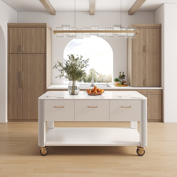 60" White Kitchen Island with Wheels Modern Kitchen Drawers&Doors&ShelfHomary