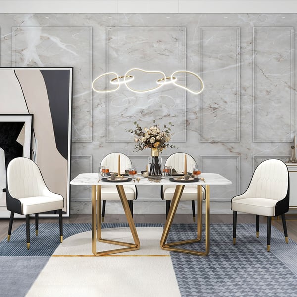 Darg Modern PU Leather Dining Room Chairs Set of 2 in White & Black