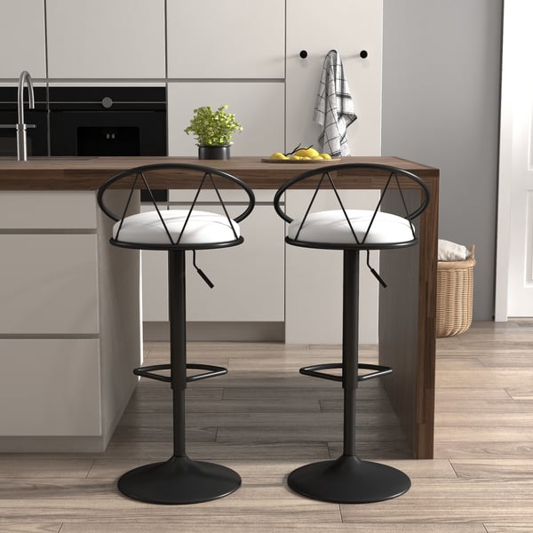 Modern White PU Leather Counter Height Bar Stool (Set of 2) Adjustable