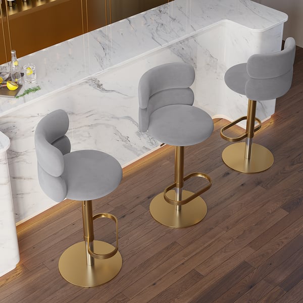 20.5"29.5" Modern Curved Back Swivel Bar Stool Gray Velvet Counter