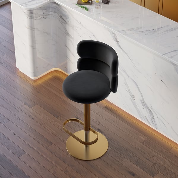 Black Velvet Swivel Bar Stool with Full Back Adjustable Counter Height