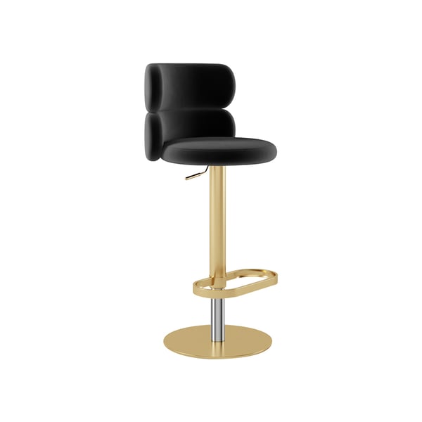 Black Velvet Swivel Bar Stool with Full Back Adjustable Counter Height