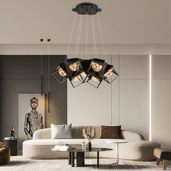 Nordic 7Light LED Black Cluster Pendant Chandelier Light with Glass
