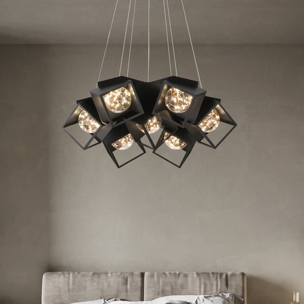 Nordic 7Light LED Black Cluster Pendant Chandelier Light with Glass