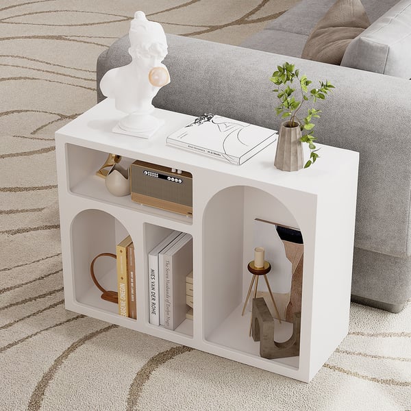 Codiys White Rectangle End Table Modern Sofa Side Table for Living Room