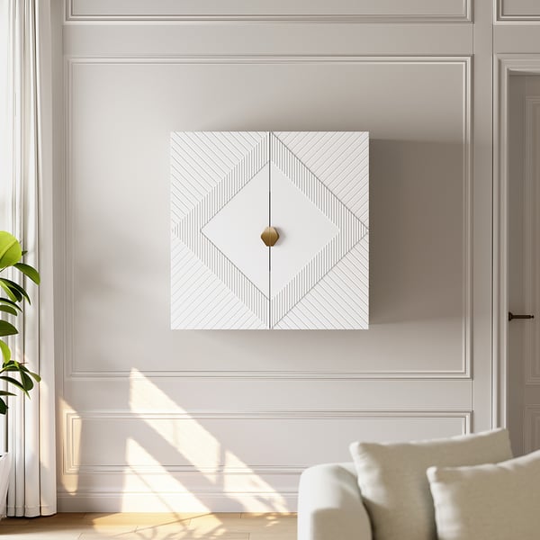 Modern White Hanging Wall Mounted Wine Cabinet with Storage