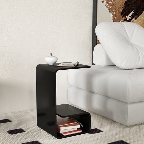 Modern Black Acrylic End Table with Storage CShaped Side TableHomary
