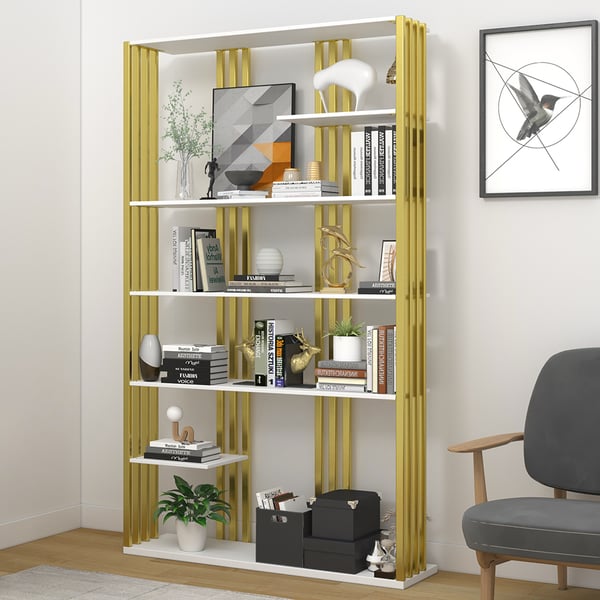 78" Modern Steel Etagere Bookshelf Display Shelving 6Shelf White Tall
