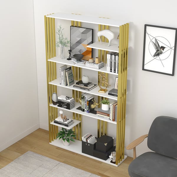 78" Modern Steel Etagere Bookshelf Display Shelving 6Shelf White Tall