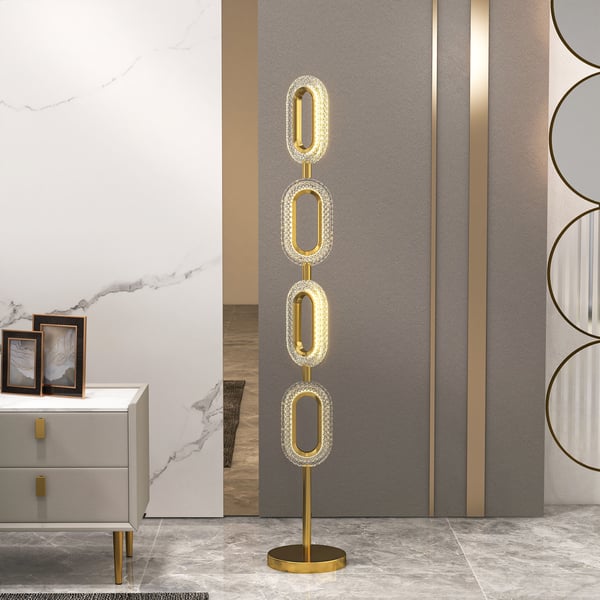 Ovated Modern Floor Lamp LED Light 4-Light Plug-in Brass Standing Lamp in Gold