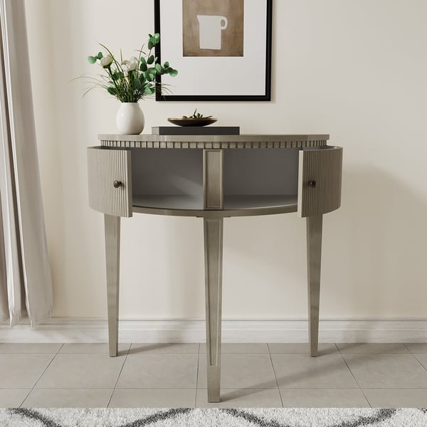 Rustic Demilune Console Table Distressed Grey Half Moon Shape Entryway